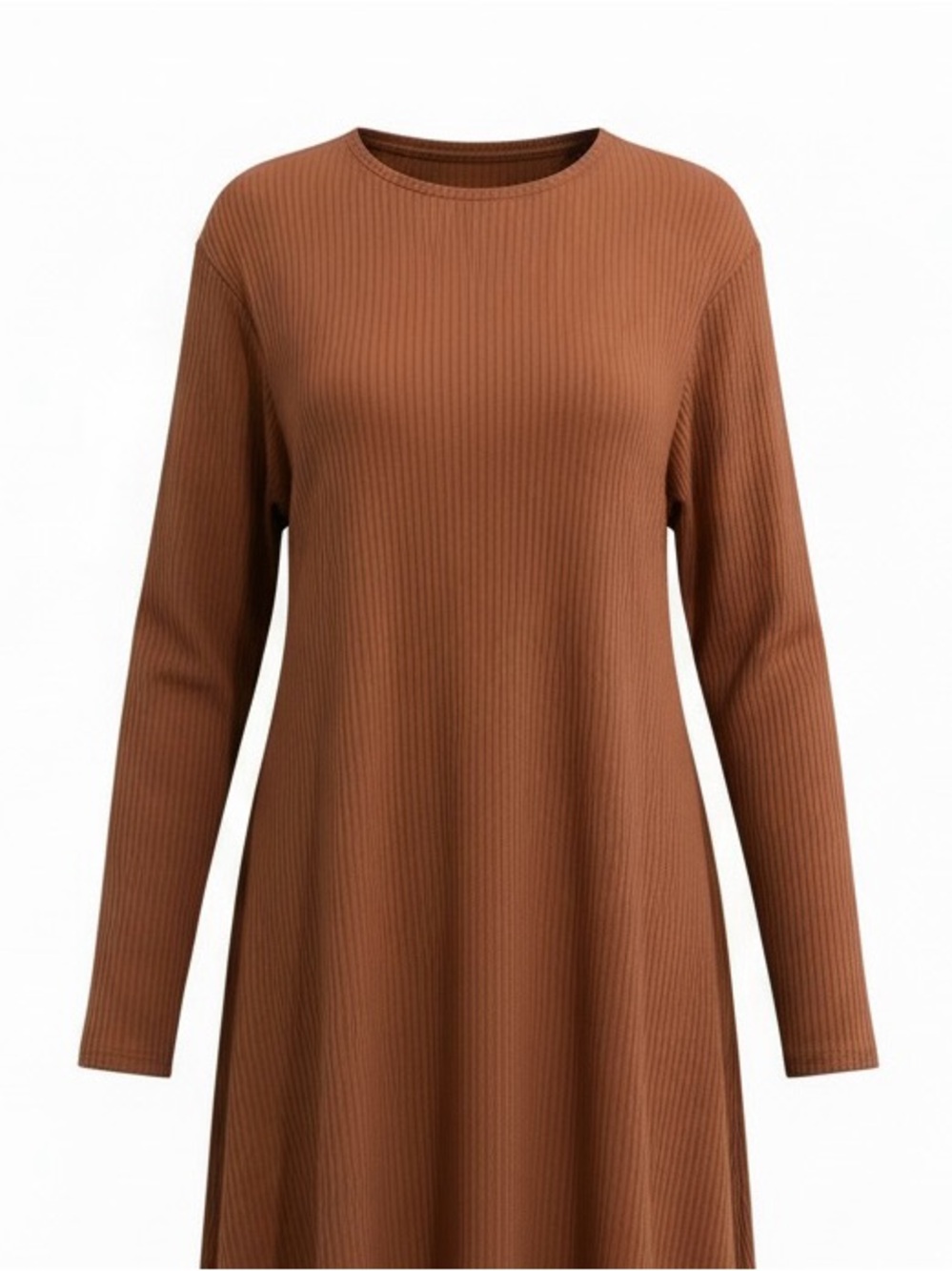 Old Navy Ribbed Long Sleeve A-Line Dress in Warm Rust Brown